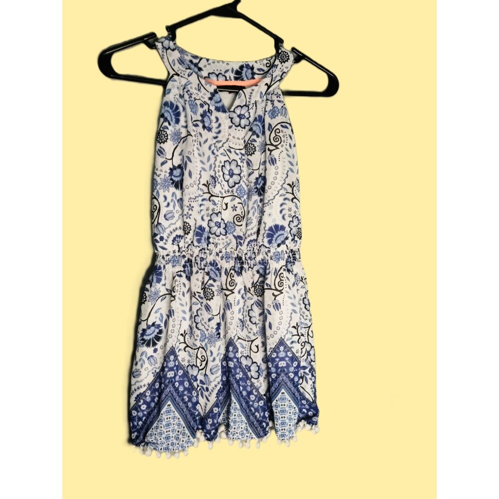 My Michelle Girls ~ White + Blue Paisley Floral Dress ~ Size 10